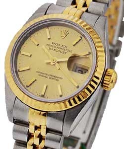Datejust Lady's 26mm in Steel and Yellow Gold Fluted Bezel on Jubilee Bracelet with Champagne Stick Dial
