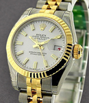 Ladies Datejust 26mm in Steel with Yellow Gold Fluted Bezel on Steel and Yellow Gold Jubilee Bracelet with White Stick Dial
