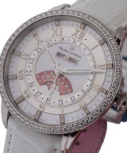 Masterpiece Phase de Lune in Steel with Diamonds Bezel on White Crocodile Leather Strap with Silver Dial