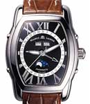 Masterpiece Phase de Lune Tonneau in Stainless Steel on Brown Crocodile Leather Strap with Black Roman Dial