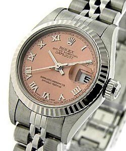 Lady's 26mm Datejust in Steel with White Gold Fluted Bezel on Jubilee Bracelet with Salmon Roman Dial
