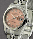 Lady's 26mm Datejust in Steel with White Gold Fluted Bezel on Jubilee Bracelet with Salmon Roman Dial