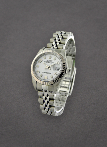 Pre-Owned Rolex 79174 Lady's Datejust in Steel with White Gold Fluted Bezel 79174