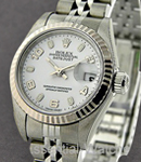 Lady's Datejust in Steel with White Gold Fluted Bezel on Steel Jubilee Bracelet with White Arabic Dial