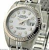 Lady's Datejust in Steel with White Gold Fluted Bezel on Steel Jubilee Bracelet with White Arabic Dial