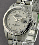 Lady's Datejust in Steel with White Gold Fluted Bezel on Steel Jubilee Bracelet with Ivory Arabic Jubilee Dial