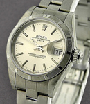 Lady''s Date in Steel with Engine Bezel on Oyster Steel Bracelet with Silver Stick Dial