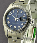 Lady''s Date in Steel with Engine Bezel on Steel Oyster Bracelet with Blue Stick Dial