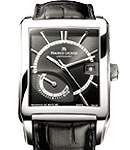 Pontos Rectangulaire Reserve de Marche in Steel on Black Alligator Leather Strap with Black Dial