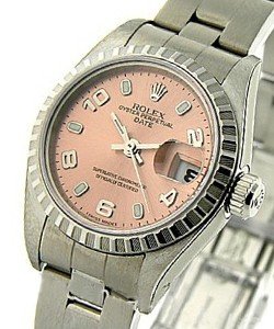 Lady's Date in Steel with Engine Bezel on Oyster Steel Bracelet with  Salmon Arabic Dial