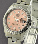 Lady's Date in Steel with Engine Bezel on Oyster Steel Bracelet with  Salmon Arabic Dial