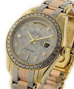 Masterpiece  Men's Tridor in Yellow Gold with Diamond Bezel on Tri Color Gold Oyster Bracelet with Meteorite Diamond Dial
