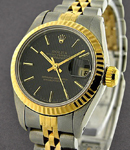 2-Tone Datejust 36mm in Steel with Yellow Gold Fluted Bezel on Jubilee Bracelet with Black Tapestry Stick Dial