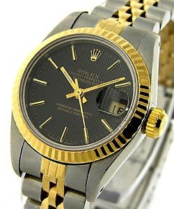 2-Tone Datejust 36mm in Steel with Yellow Gold Fluted Bezel on Jubilee Bracelet with Black Tapestry Stick Dial