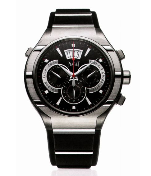 Polo FortyFive in Titanium on Steel and Black Rubber Strap with Black Dial