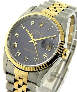 2-Tone Datejust 36mm with Yellow Gold Fluted Bezel on Jubilee Bracelet with Blue Roman Dial