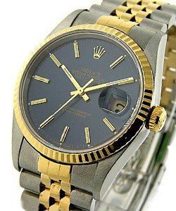 2-Tone Datejust 36mm with Yellow Gold Fluted Bezel on Jubilee Bracelet with Blue Stick Dial