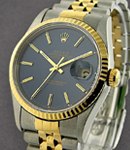 2-Tone Datejust 36mm with Yellow Gold Fluted Bezel on Jubilee Bracelet with Blue Stick Dial