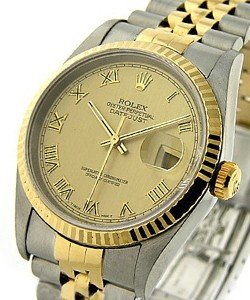 2-Tone Datejust 36mm with Yellow Gold Fluted Bezel on Jubilee Bracelet with Champagne Roman Dial