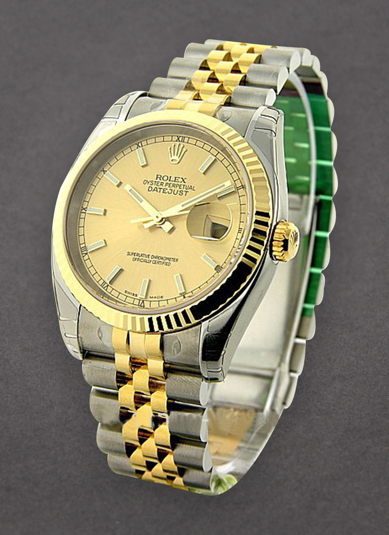 Rolex Unworn Datejust 36mm in Steel with Yellow Gold Fluted Bezel