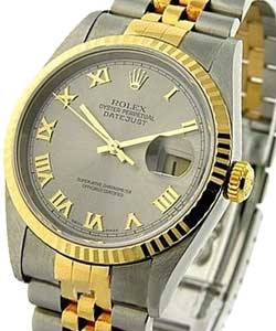 Datejust 36mm in Steel with Yellow Gold Fluted Bezel on Steel and Yellow Gold Jubilee Bracelet with Rhodium Roman Dial
