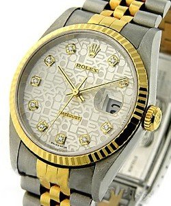 2-Tone Datejust 36mm with Yellow Gold Fluted Bezel on Jubilee Bracelet with Silver Jubilee Diamond Dial
