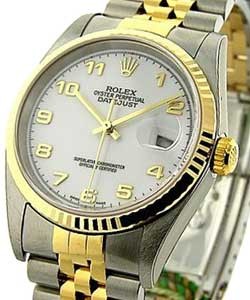 Datejust 36mm in Steel with Yellow Gold Fluted Bezel on Steel and Yellow Gold Jubilee Bracelet with White Arabic Dial