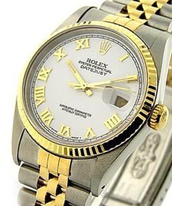 2-Tone Datejust 36mm with Yellow Gold Fluted Bezel on Jubilee Bracelet with White Roman Dial
