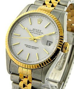 2-Tone Datejust 36mm with Yellow Gold Fluted Bezel  on Jubilee Bracelet with White Stick Dial