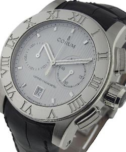 Corum Romulus Chronograph in Steel - Limited to 1500 pcs. On Black Leather Strap with White Dial