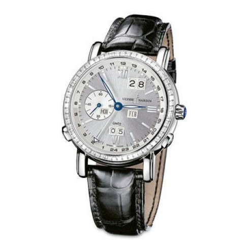 GMT Perpetual 40mm in White Gold with Diamond Bezel on Black Crocodile Leather Strap with Silver Dial