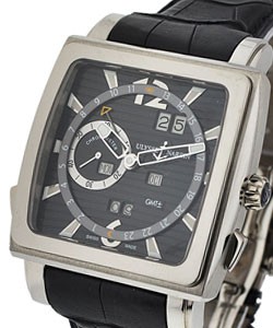Quadrato Dual Time Perpetual White Gold on Strap with Black Dial