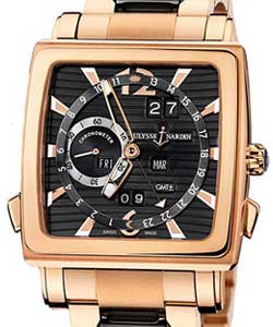 Quadrato Dual Time Perpetual in Rose Gold on Rose Gold Bracelet with Black Dial