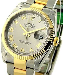 Datejust 36mm in Steel with Yellow Gold Fluted Bezel on Steel and Yellow Gold Oyster Bracelet with Grey Roman Dial