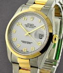 Datejust 36mm in Steel with Yellow Gold Smooth Bezel on Steel and Yellow Gold Oyster Bracelet with White Arabic Dial