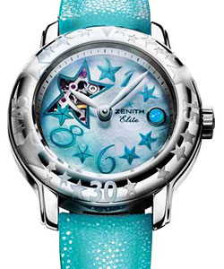 Baby Star Sea Open Elite in Steel on Teal Galuchat Strap with MOP Dial