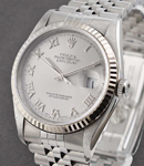 Datejust 36mm with White Gold Fluted Bezel on Jubilee Bracelet with Silver Roman Dial