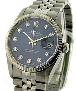 Men's Datejust 36mm with White Gold Fluted Bezel on Jubilee Bracelet with Blue diamond Dial