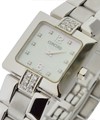 La Scala Square with Diamond Lugs White Gold on Bracelet with White Mother of Pearl Dial