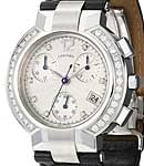 La Scala Round Chronograph in Steel with Diamond Bezel on Black AlligatorLeather Strap with Silver Diamond Dial