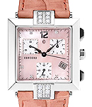 La Scala Square Chronograph ih Steel with Diamonds on Pink Alligator Leather Strap with Pink MOP Dial