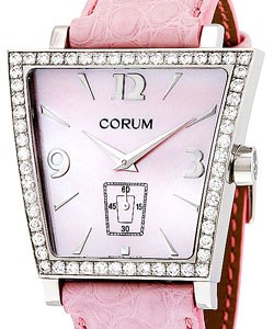 Trapeze in Steel with Diamond Bezel on Pink Crocodile Leather Strap with Pink MOP Dial