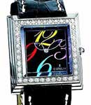 Pyramid in Steel with Diamond Bezel on Black Alligator Leather Strap with Black Dial