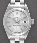 Lady's Datejust in Steel with Smooth Bezel on Steel Oyster Bracelet with Silver Stick Dial