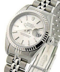 Lady's Datejust in Steel with White Gold Fluted Bezel on Steel Jubilee Bracelet with Silver Stick Dial