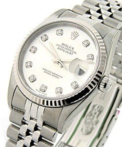 Datejust 36mm in Steel with Fluted Bezel  on Jubilee Bracelet with Silver Diamond Dial