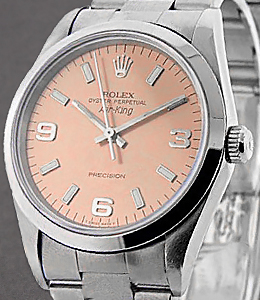 Air King 34mm in Steel with Smooth Bezel on Oyster Bracelet with Salmon Arabic Dial