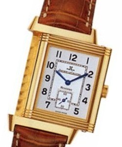 Reverso Grande Taille in Yellow Gold On Brown Leather Strap with Silver Dial
