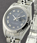 Lady's Datejust in Steel with White Gold Fluted Bezel on Steel Jubilee Bracelet with Blue Roman Dial