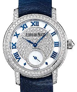 Jules Audemars Small Seconds in White Gold with Diamond Bezel on Blue Satin Strap with Diamond Mother of Pearl Dial